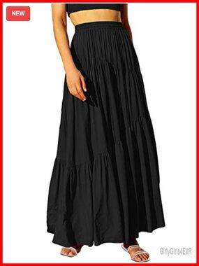 Women's Boho Flowy Tiered Maxi Skirt with Pockets